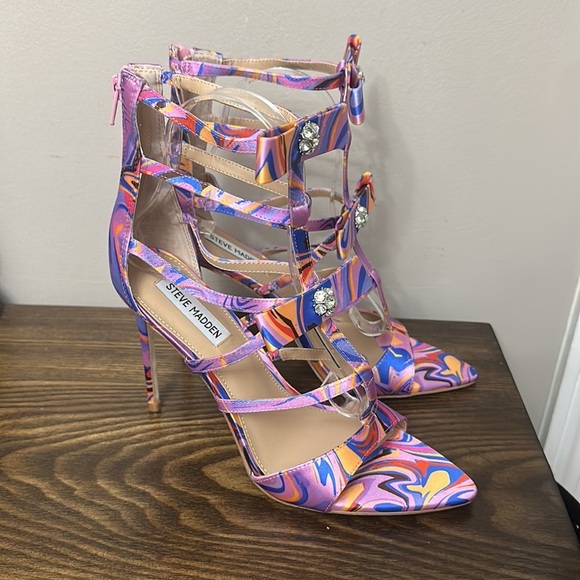 NEW Steve Madden Sinclair Satin Bow Strappy Rhinestone Heels - Picture 6 of 10